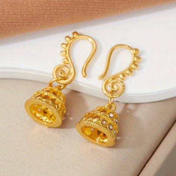 18K Gold Womens Hanging Drop 1ct Diamond Bell Earrings 18 Karat Silver Jewelry